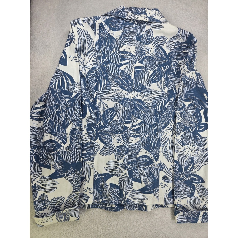 Coldwater Creek Womens L Blue White Tropical Leaf Cotton Blazer Jacket Coastal - Picture 5 of 9